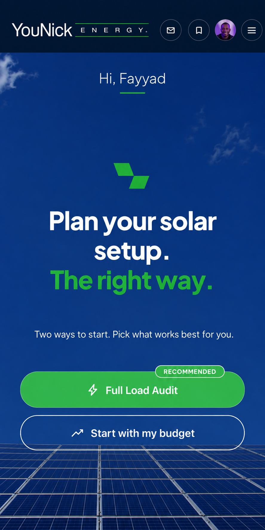 YouNick Energy App · energy dashboard